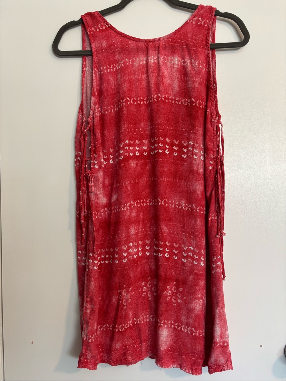 Lucy Love Sleeveless Boho Tunic Dress Red Tie-Dye Small Lightweight Swim Coverup